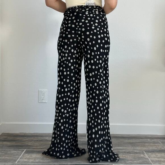 Vintage Carlisle 100% Silk Polka Dot Wide Leg Pants with Belt Black White Size 4 - Picture 3 of 14